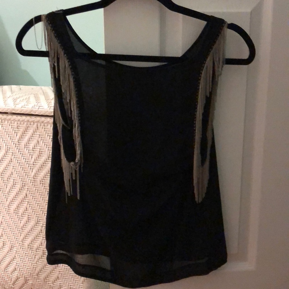 Top shop sheer top with metal fringes